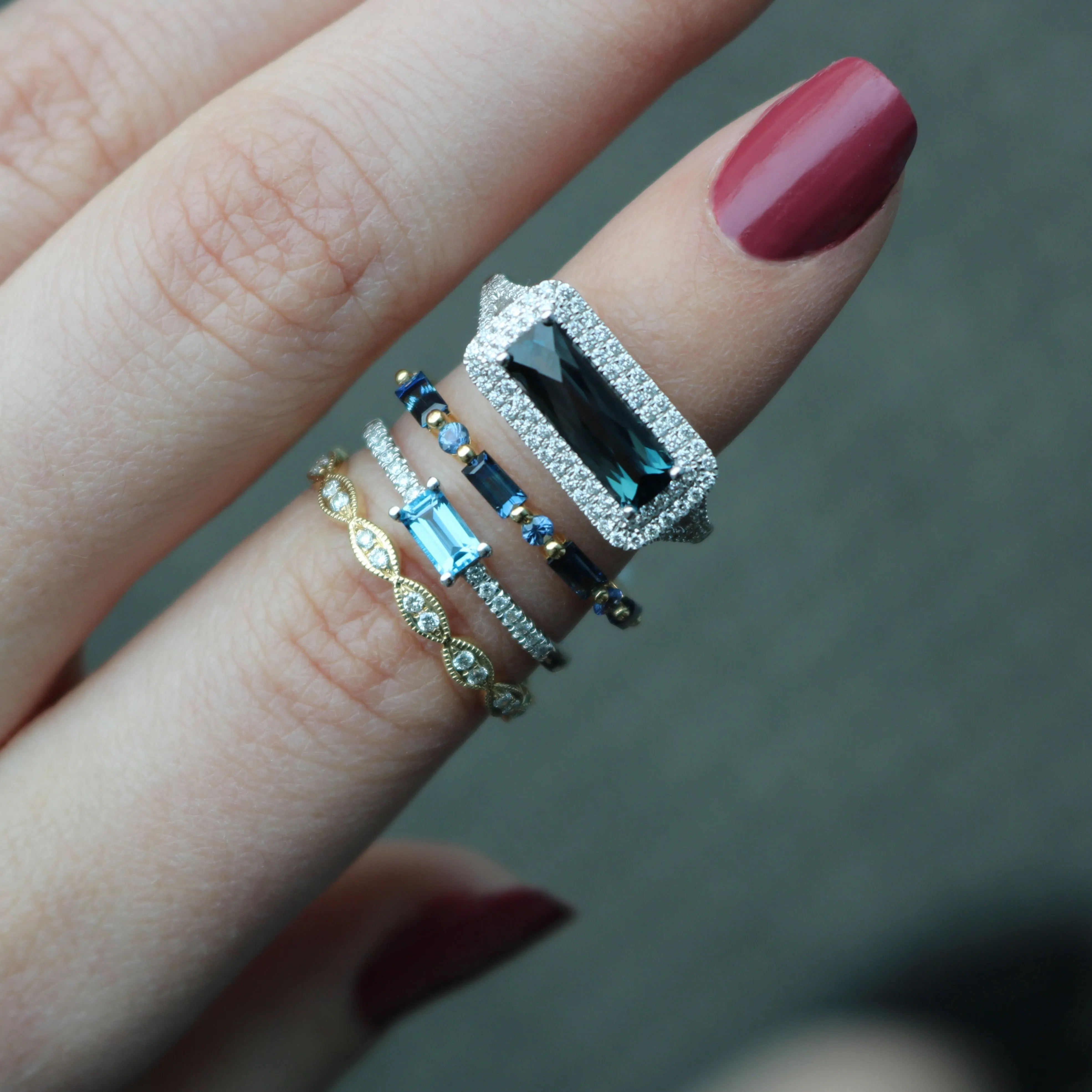 0.18ctw Diamond and Blue Sapphire Baguette Ring