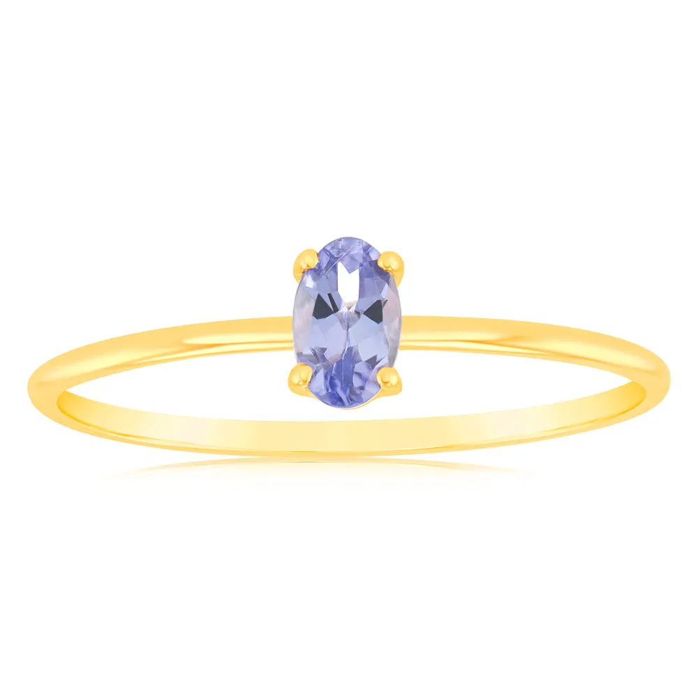 1 Oval Tanzanite 5x3mm in 9ct Yellow Gold