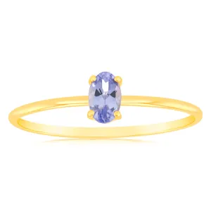 1 Oval Tanzanite 5x3mm in 9ct Yellow Gold