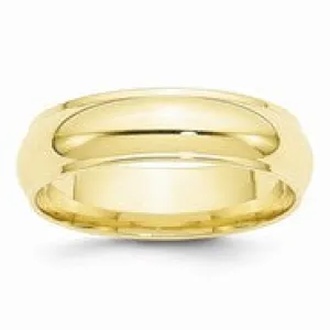 10k Yellow Gold 6mm Half Round with Edge Wedding Band Ring