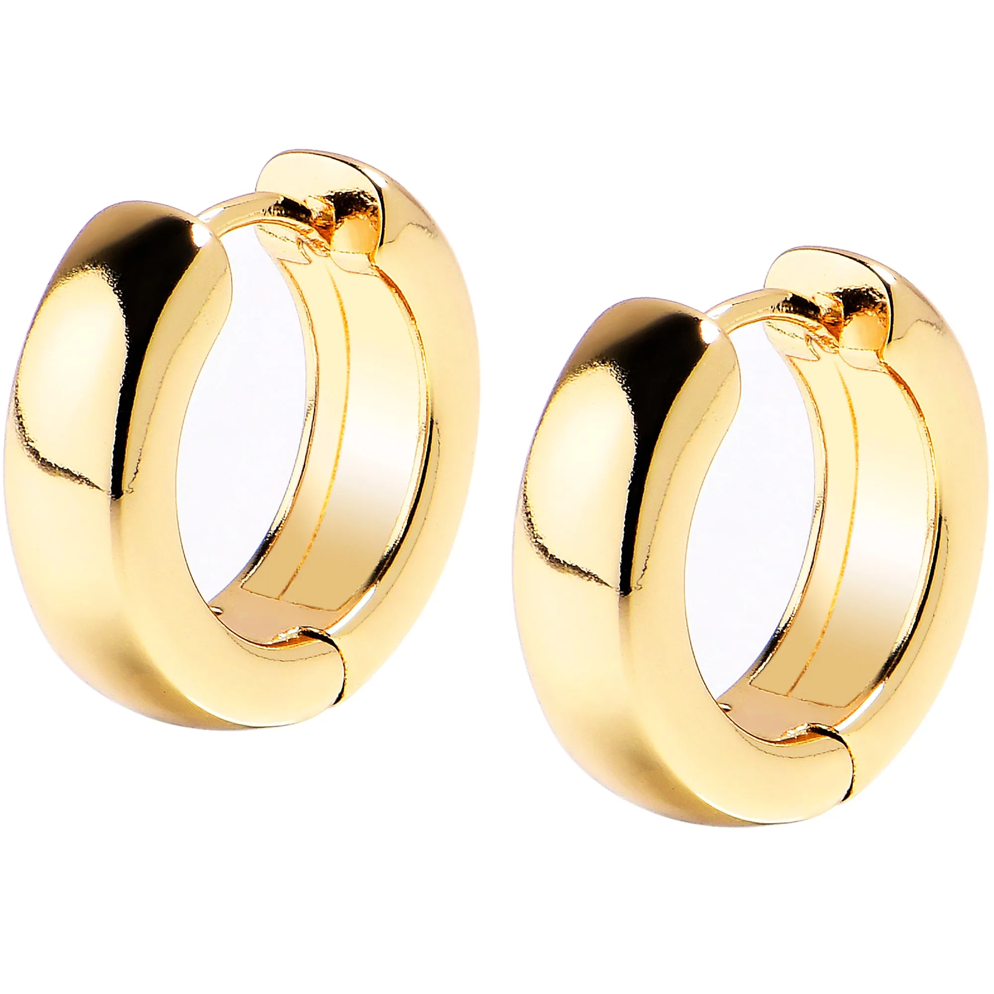 12mm Unisex Gold Tone Stainless Steel Hinged Huggie Hoop Earrings