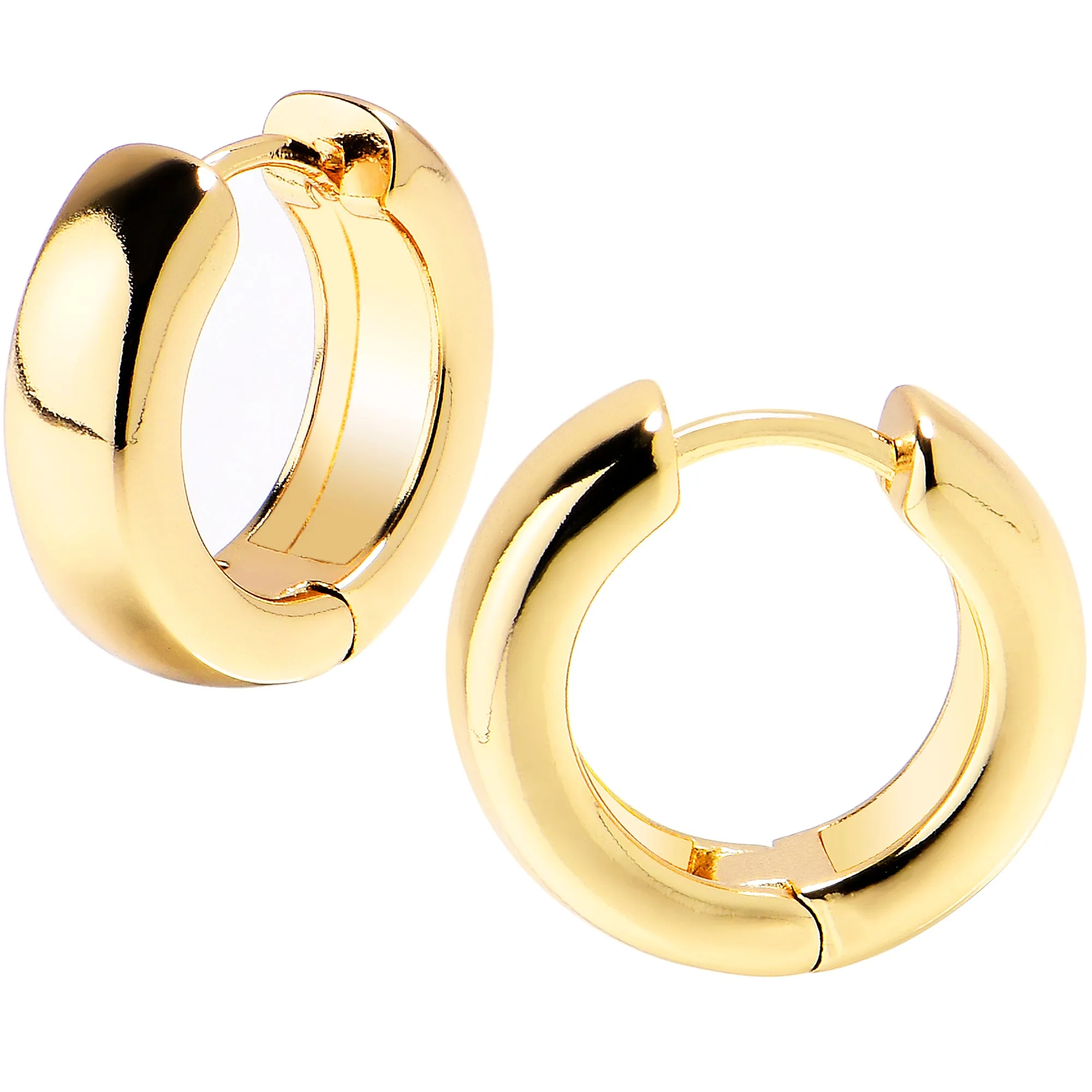 12mm Unisex Gold Tone Stainless Steel Hinged Huggie Hoop Earrings