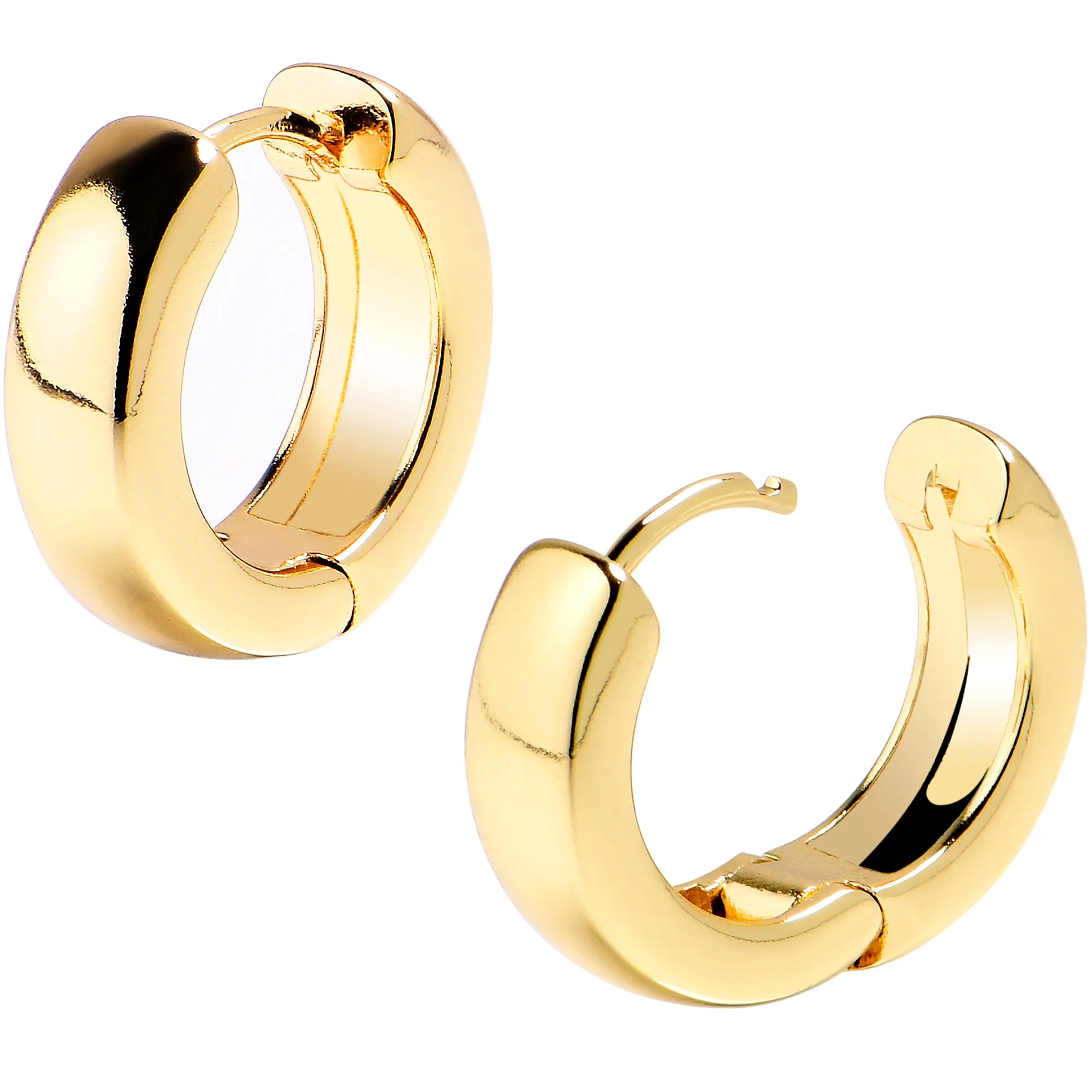 12mm Unisex Gold Tone Stainless Steel Hinged Huggie Hoop Earrings