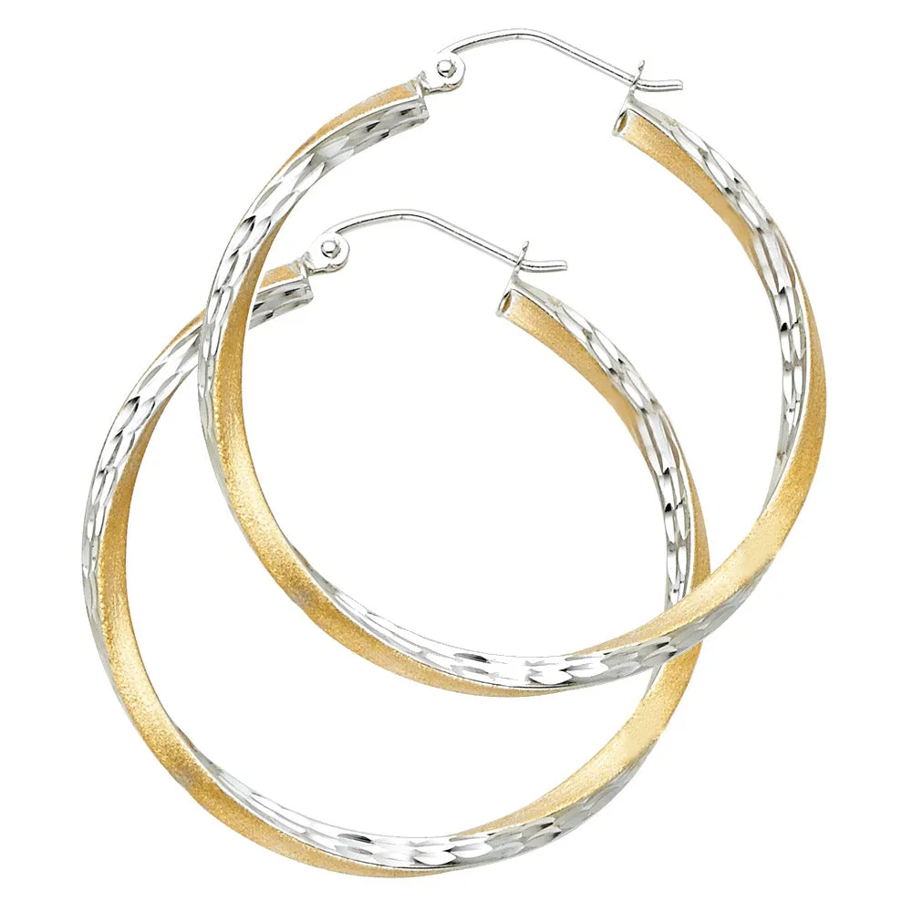 14K Gold 2.6mm Diamond Cut Satin Hoops