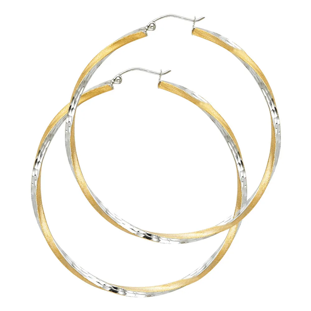 14K Gold 2.6mm Diamond Cut Satin Hoops