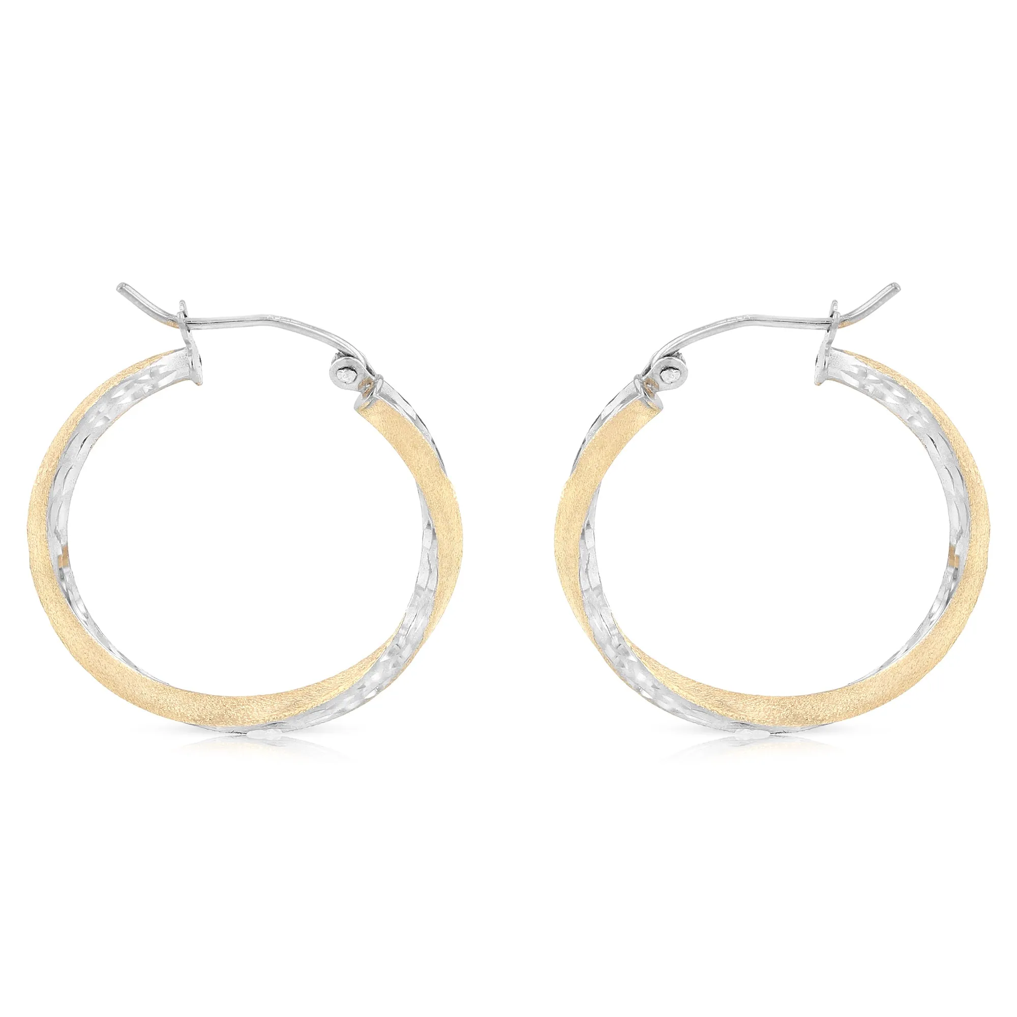 14K Gold 2.6mm Diamond Cut Satin Hoops