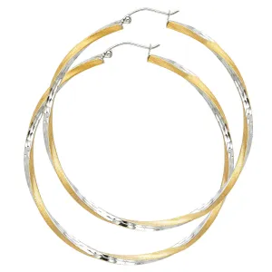 14K Gold 2.6mm Diamond Cut Satin Hoops