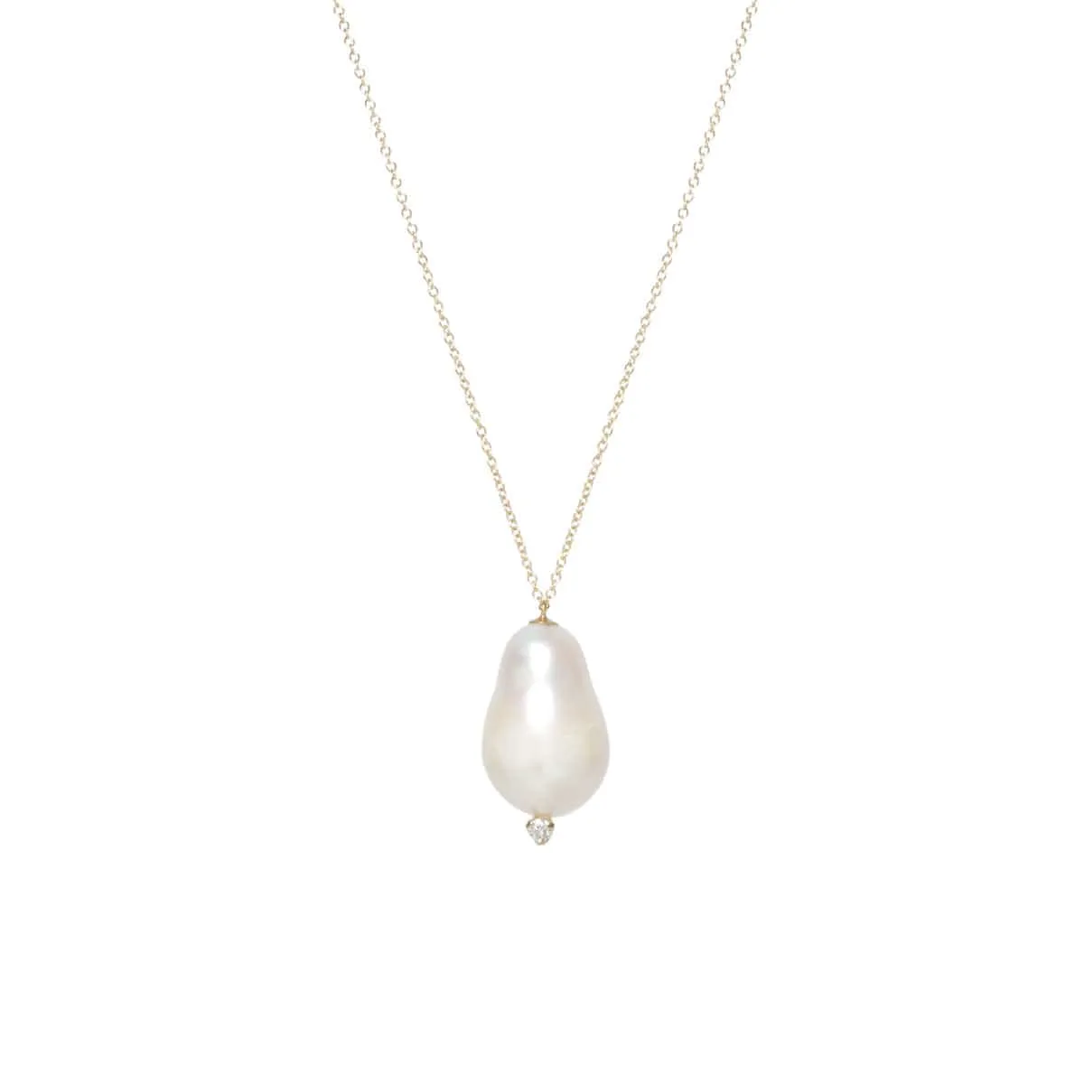 14k Gold Baroque Pearl & Diamond Necklace