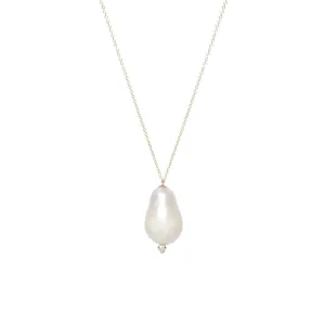 14k Gold Baroque Pearl & Diamond Necklace