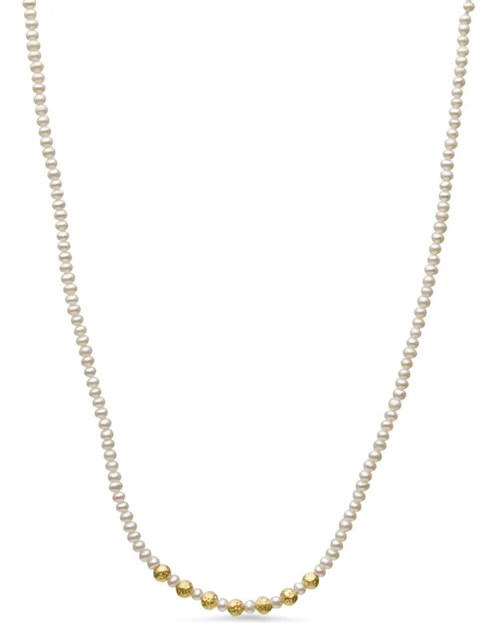 14k Yellow Gold Pearl Necklace with Gold Beads