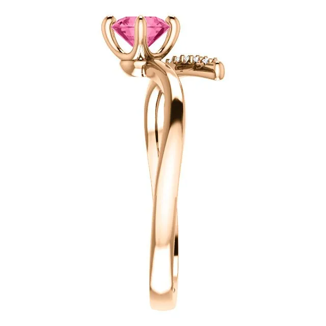 14KT GOLD 0.55 CT PINK TOURMALINE & 1/10 CTW DIAMOND BYPASS RING