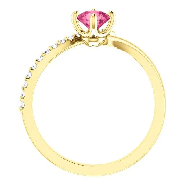 14KT GOLD 0.55 CT PINK TOURMALINE & 1/10 CTW DIAMOND BYPASS RING