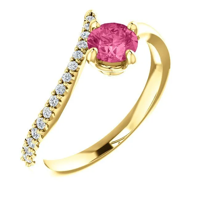 14KT GOLD 0.55 CT PINK TOURMALINE & 1/10 CTW DIAMOND BYPASS RING