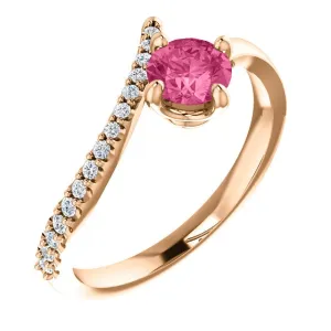 14KT GOLD 0.55 CT PINK TOURMALINE & 1/10 CTW DIAMOND BYPASS RING