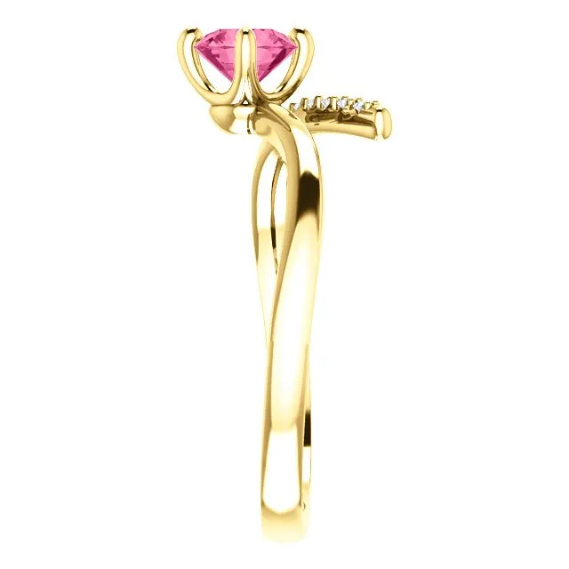 14KT GOLD 0.55 CT PINK TOURMALINE & 1/10 CTW DIAMOND BYPASS RING