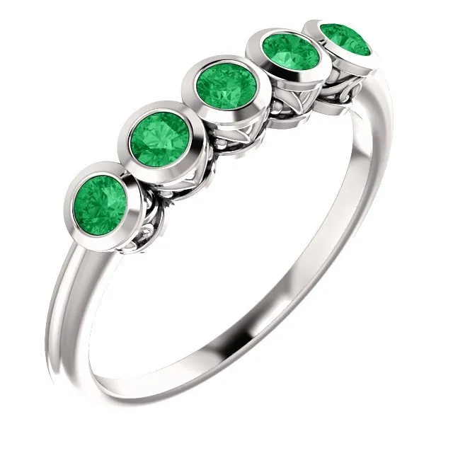 14KT Gold 3/10 CTW Round Emerald 5 Stone Ring