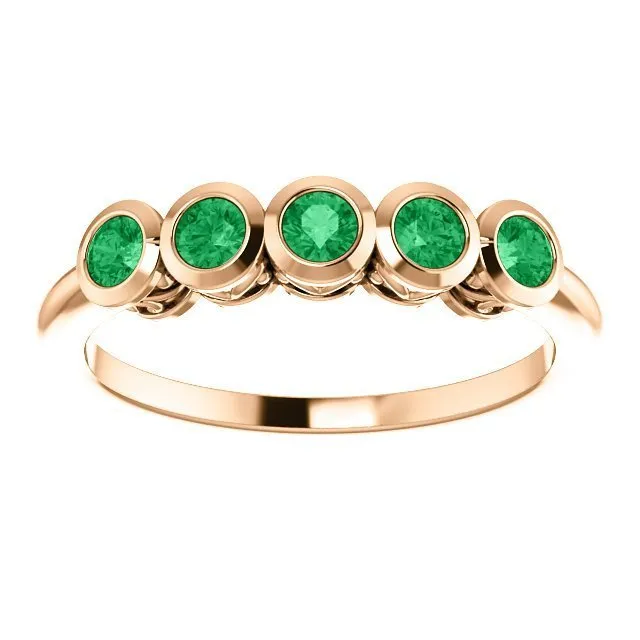 14KT Gold 3/10 CTW Round Emerald 5 Stone Ring