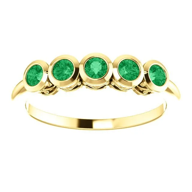 14KT Gold 3/10 CTW Round Emerald 5 Stone Ring