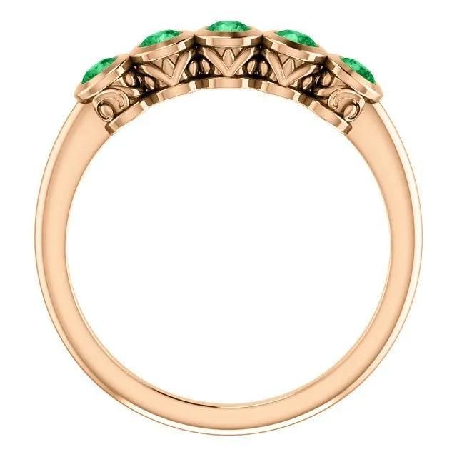 14KT Gold 3/10 CTW Round Emerald 5 Stone Ring