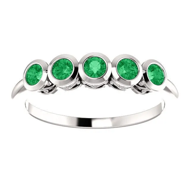 14KT Gold 3/10 CTW Round Emerald 5 Stone Ring