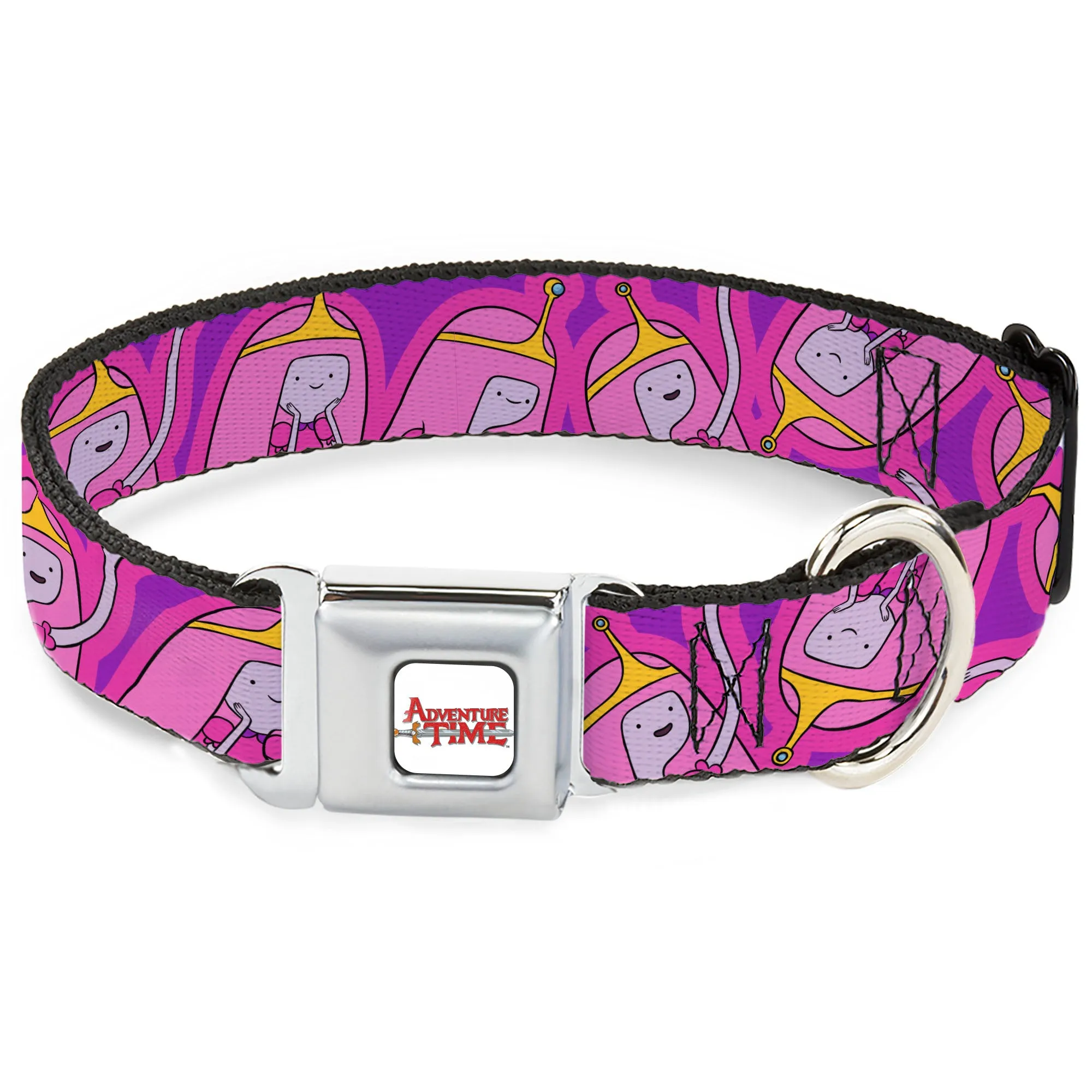 ADVENTURE TIME Title Logo Full Color White Seatbelt Buckle Collar - Adventure Time Princess Bubblegum Poses Collage Lavender