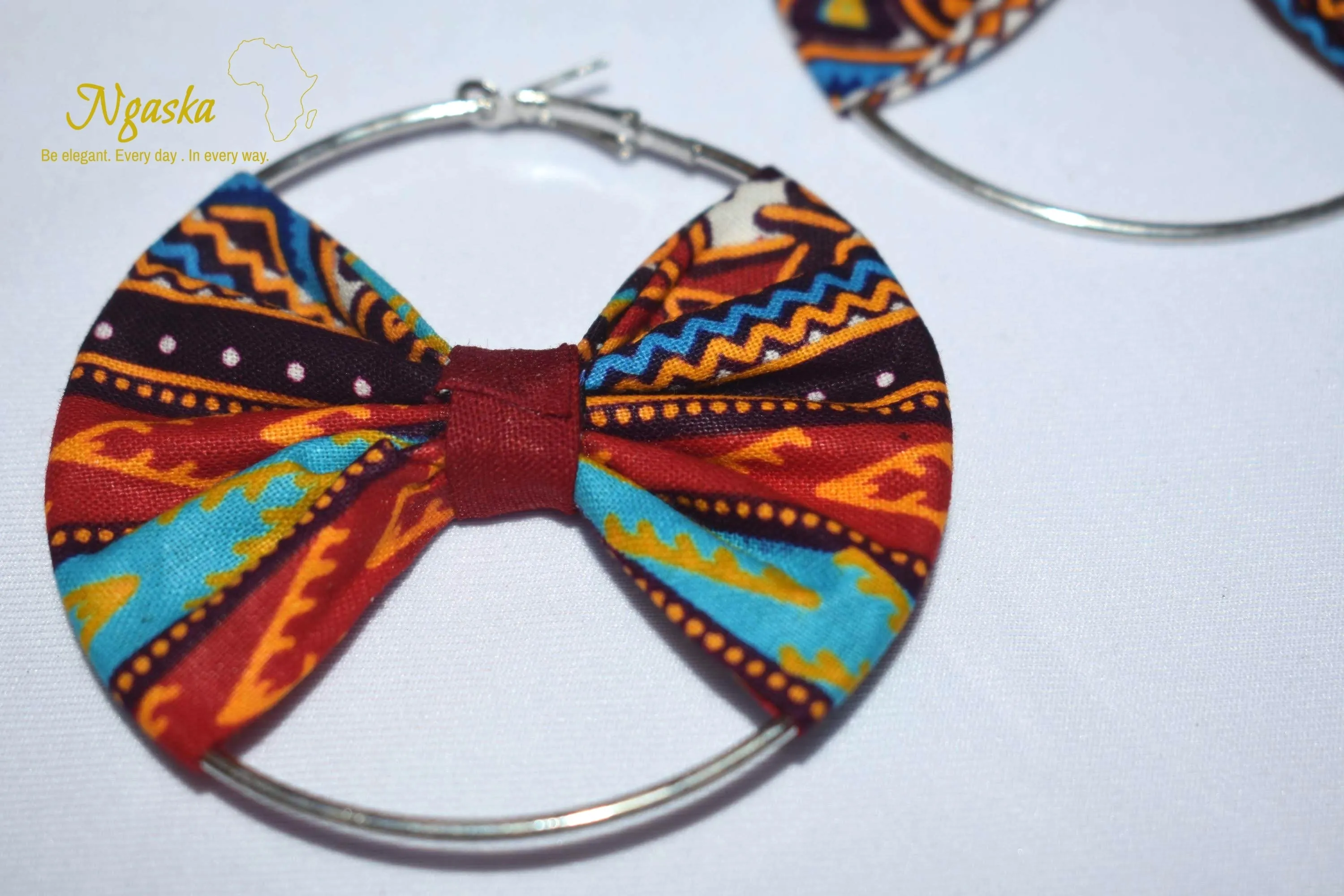 African Print Creole Hoop Earrings, Dashiki Print - ER9