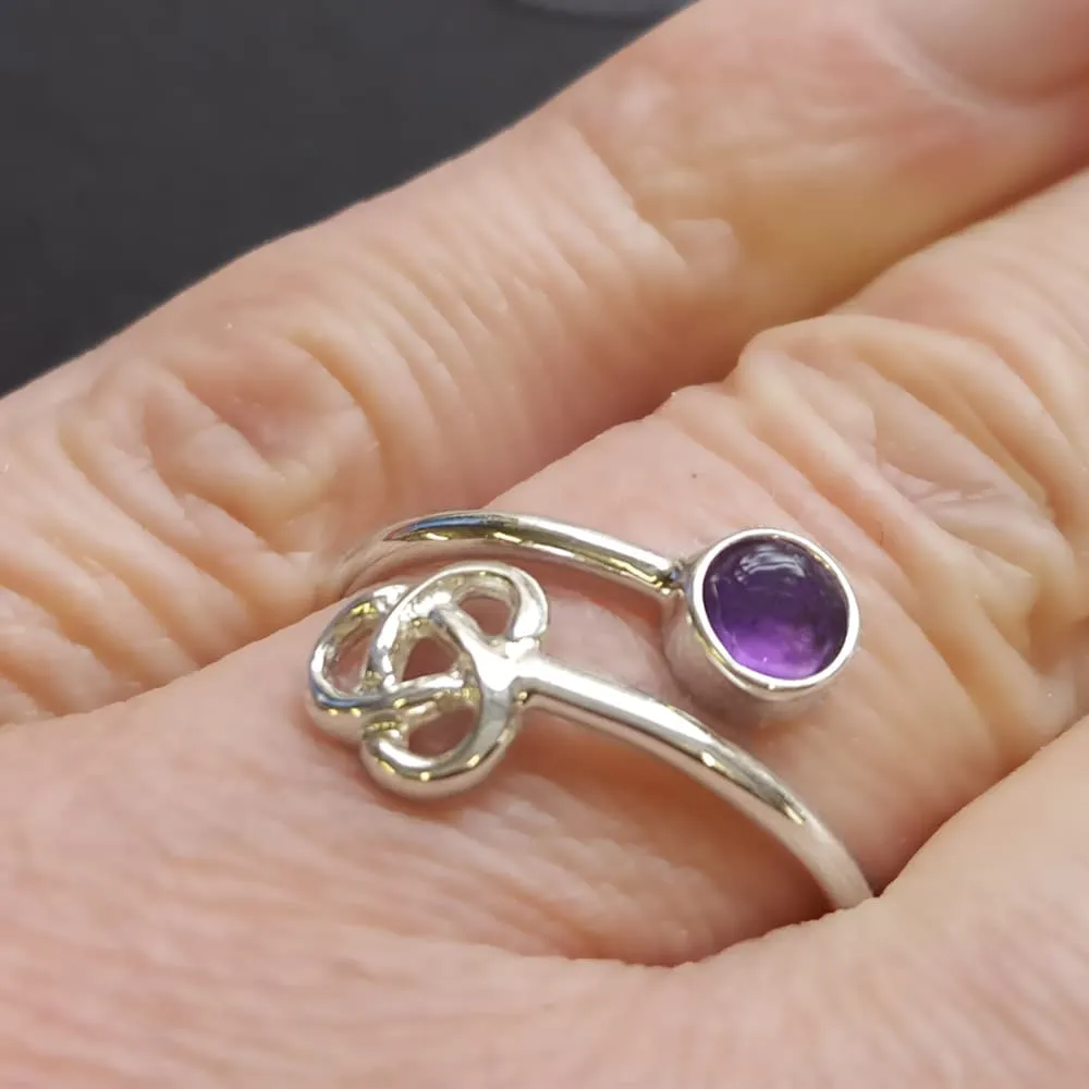 Amethyst Ring With Celtic Trinity, Adjustable Ring