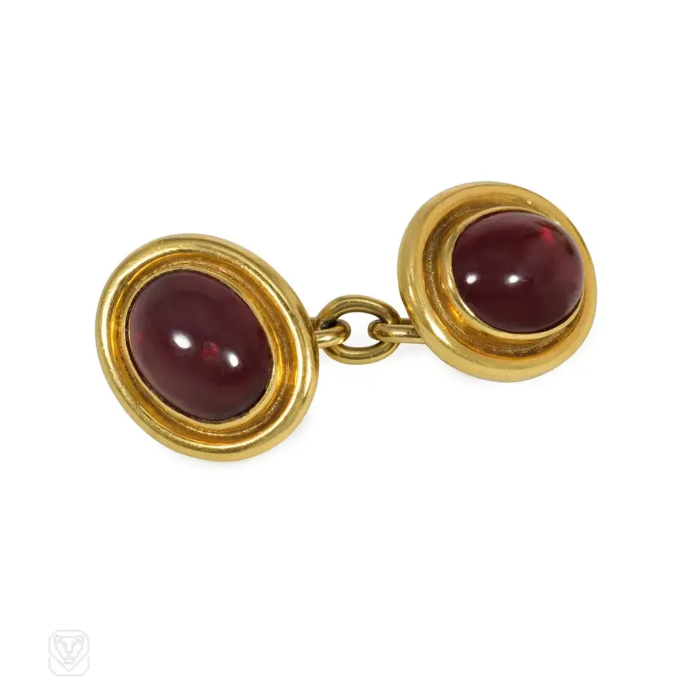 Anrtique English cabochon garnet and gold cufflinks