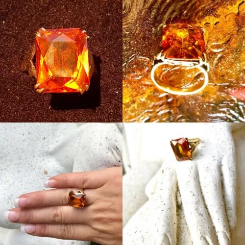 Antique 18K Yellow Gold Orange Topaz / Citrine Old Miners Cut Ring Size 6 Ladies