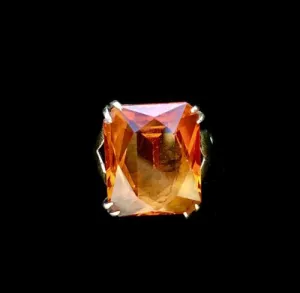 Antique 18K Yellow Gold Orange Topaz / Citrine Old Miners Cut Ring Size 6 Ladies