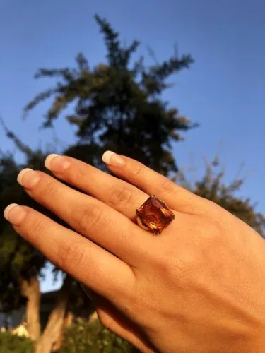 Antique 18K Yellow Gold Orange Topaz / Citrine Old Miners Cut Ring Size 6 Ladies