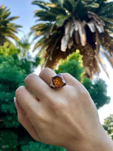 Antique 18K Yellow Gold Orange Topaz / Citrine Old Miners Cut Ring Size 6 Ladies