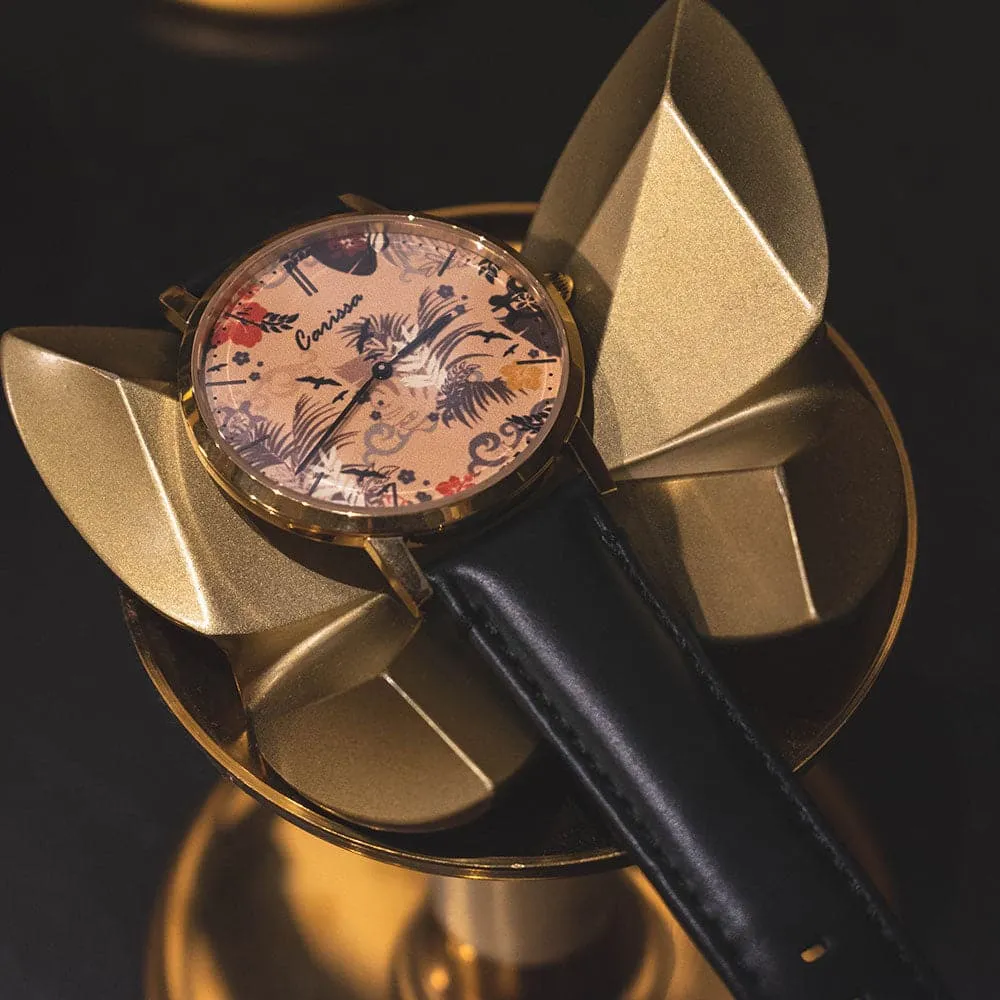 ARIES GOLD CUSTOMISED GOLD STAINLESS STEEL WATCH - NUDE FLORAL LEATHER STRAP WOMAN'S WATCH