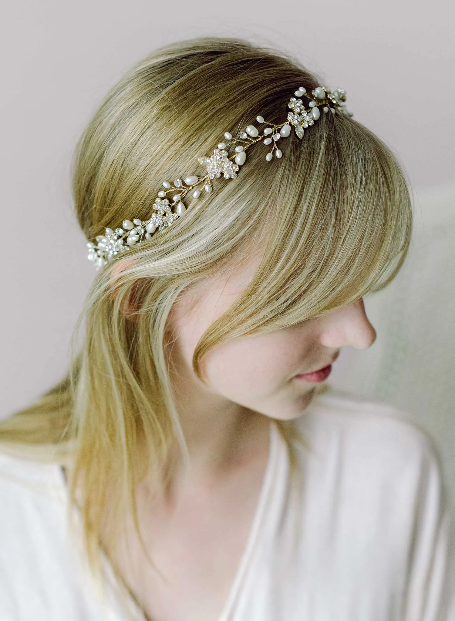 Baby's breath pearl and opal hair vine - Style #2348