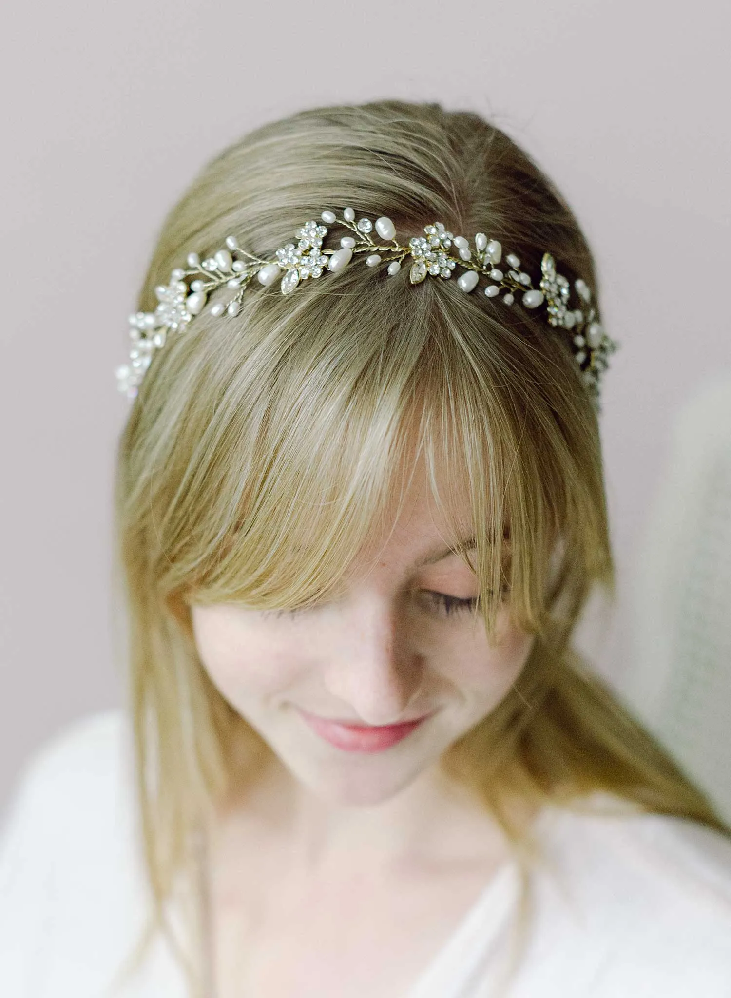 Baby's breath pearl and opal hair vine - Style #2348