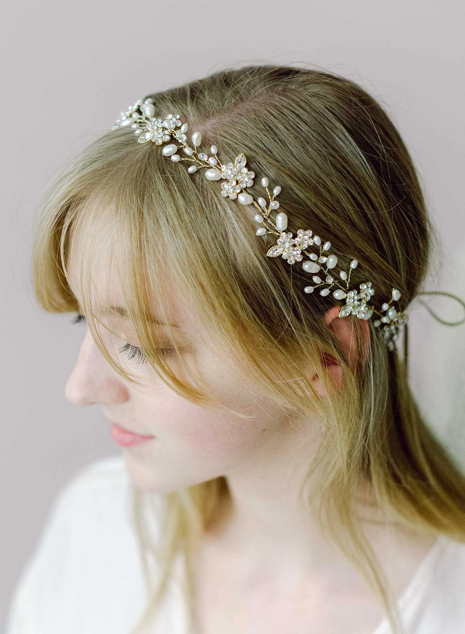 Baby's breath pearl and opal hair vine - Style #2348