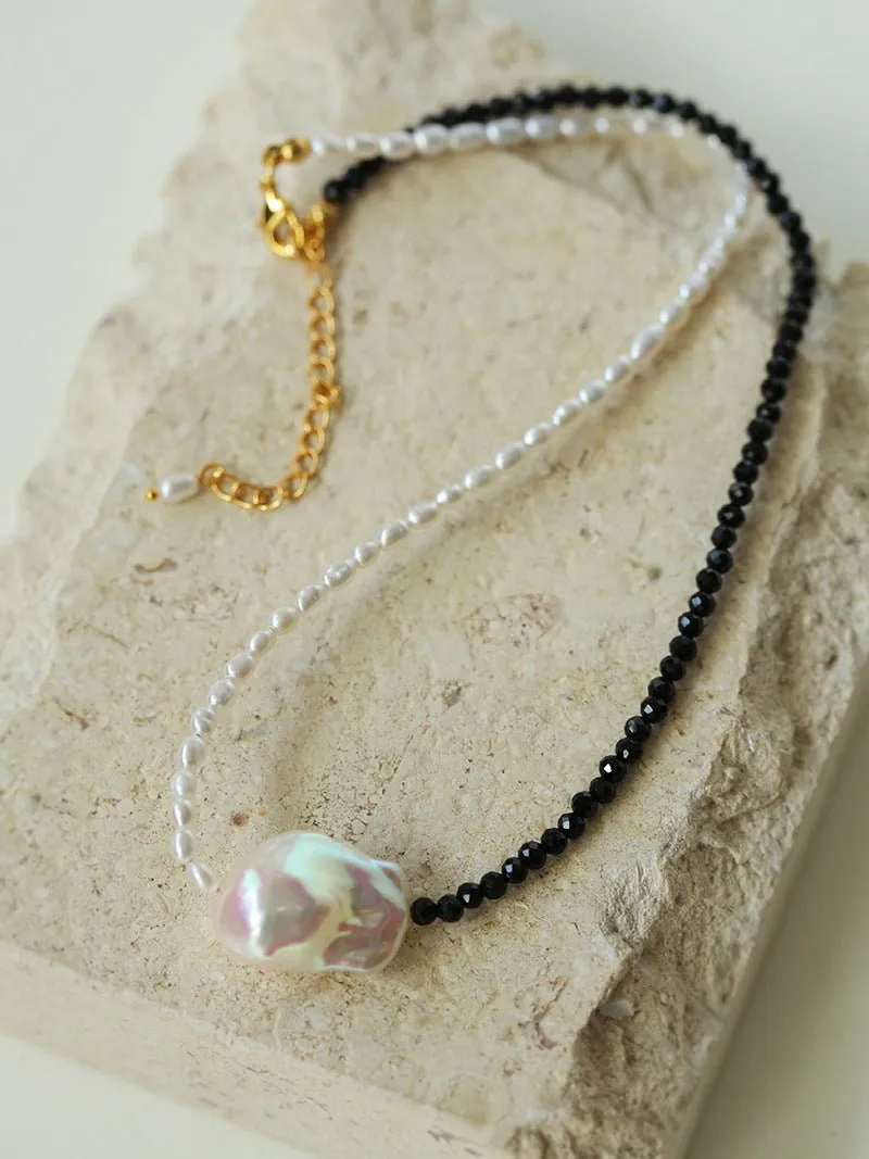 Baroque Pearl Stitching Black Spinel Freshwater Pearl Necklace