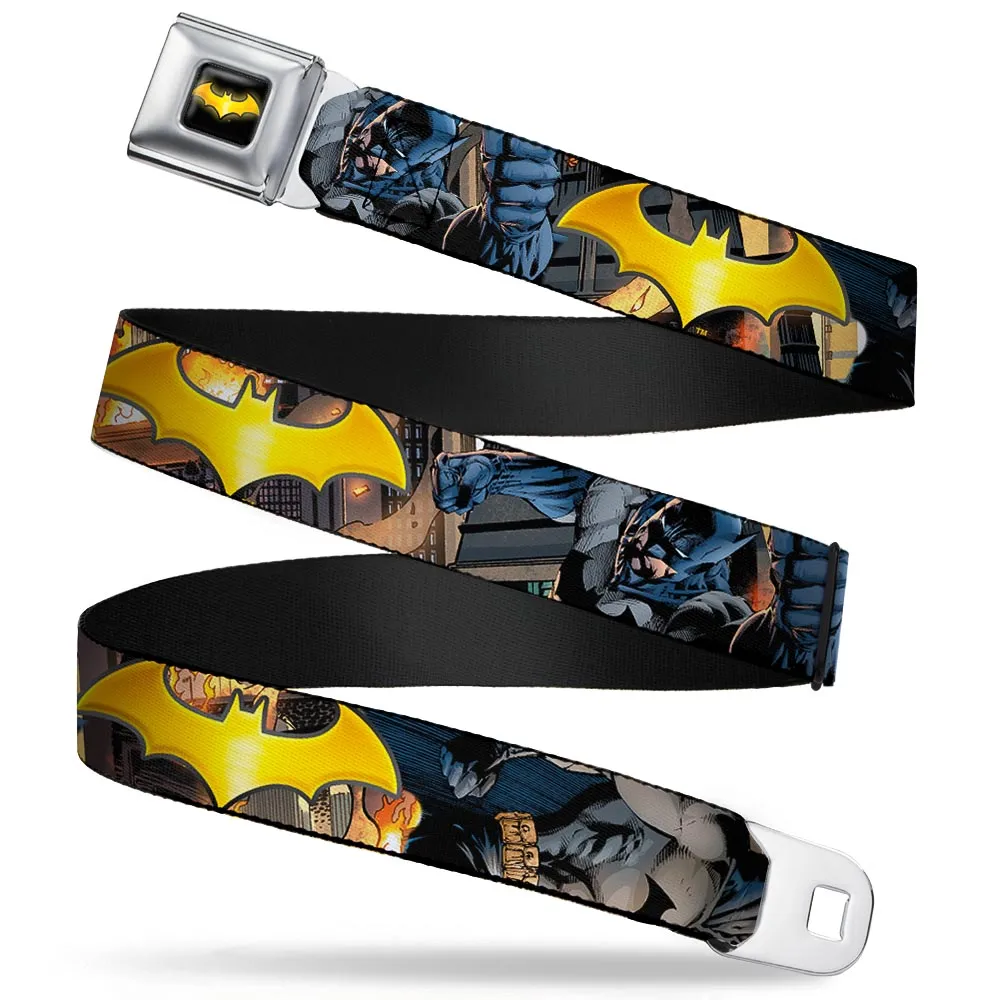 Bat Shield Full Color Black Golden Yellow Seatbelt Belt - Bat Shield/Urban Legend Action Poses/Fire Full Color/Golden Yellow Webbing