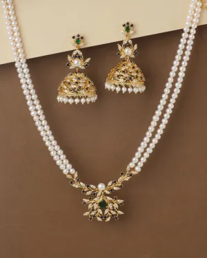 Beautiful Floral Pearl Necklace With Elegant Jhumka Set