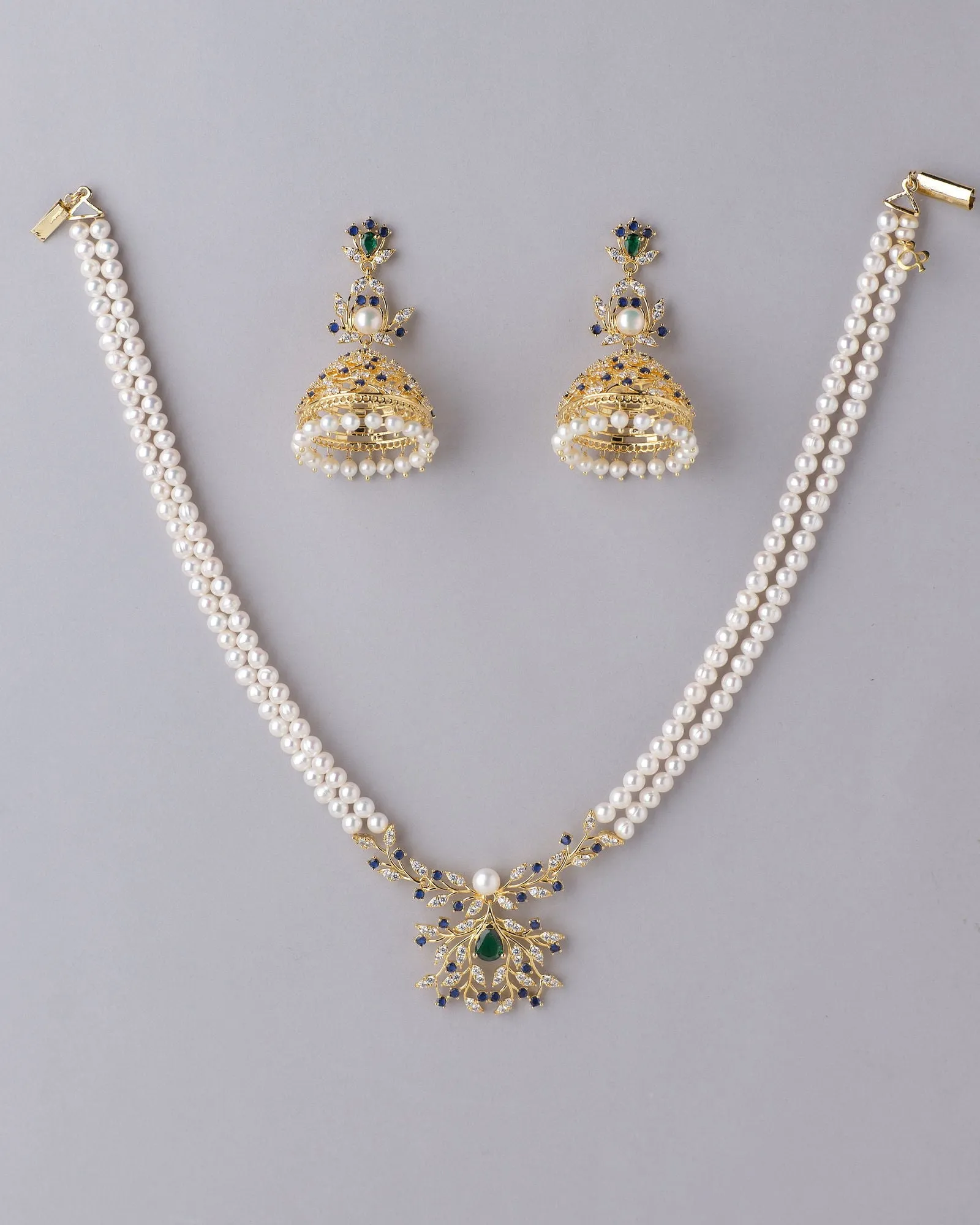 Beautiful Floral Pearl Necklace With Elegant Jhumka Set