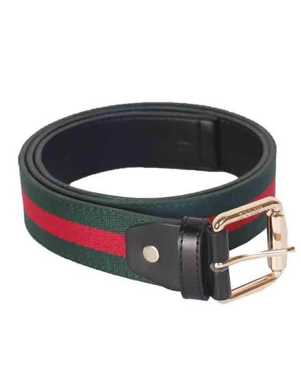 Belt with Rectangular Buckle Green and Red Stripe