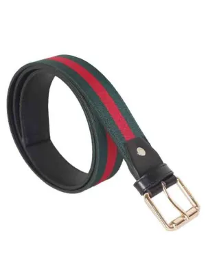 Belt with Rectangular Buckle Green and Red Stripe