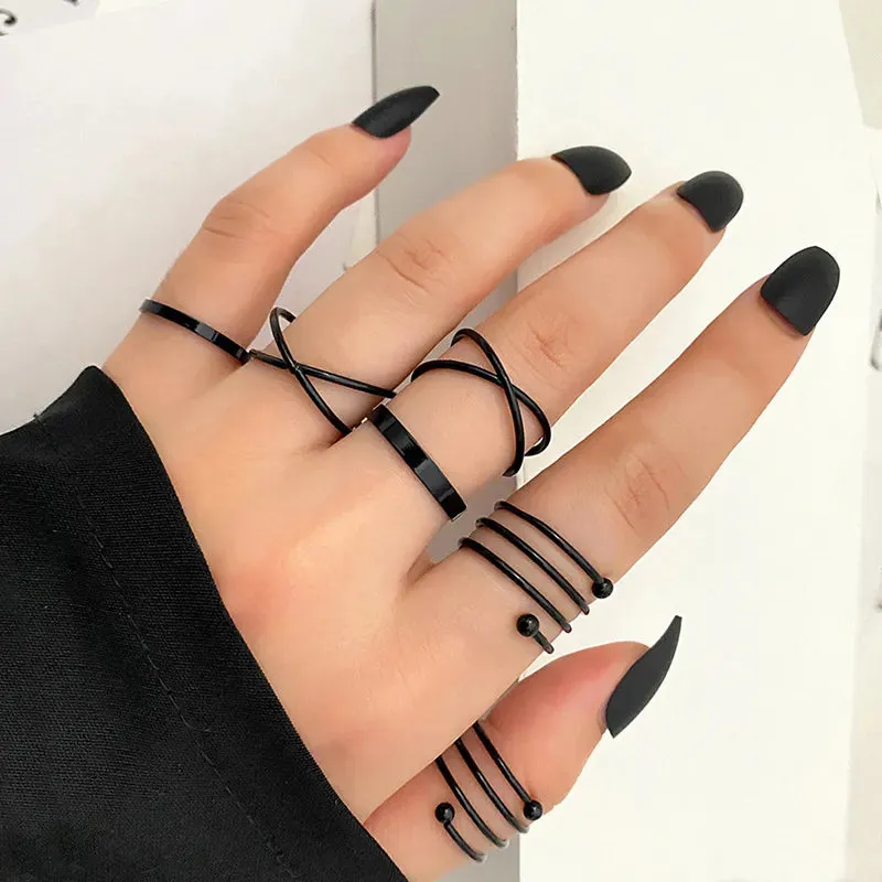 Black Chain Rings Set