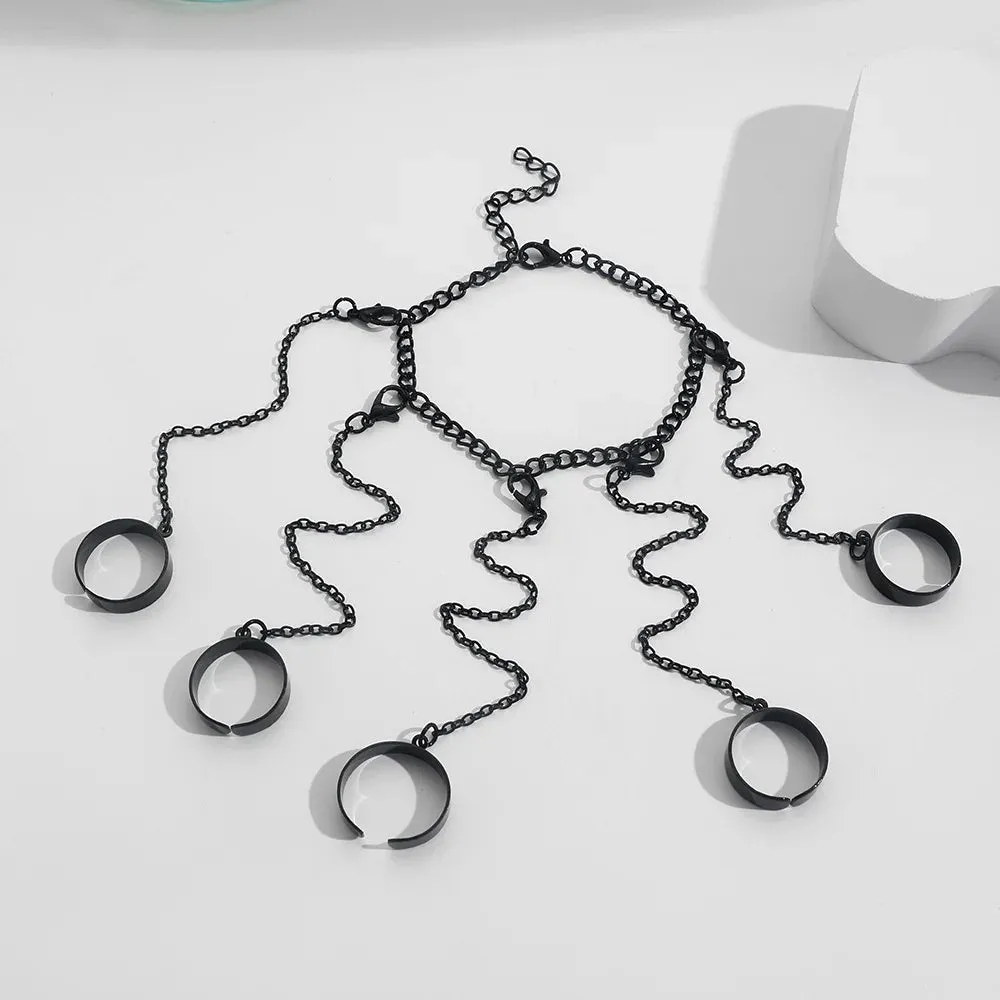 Black Chain Rings Set