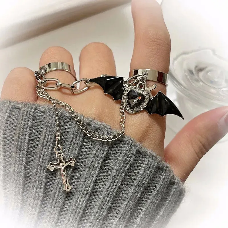 Black Chain Rings Set