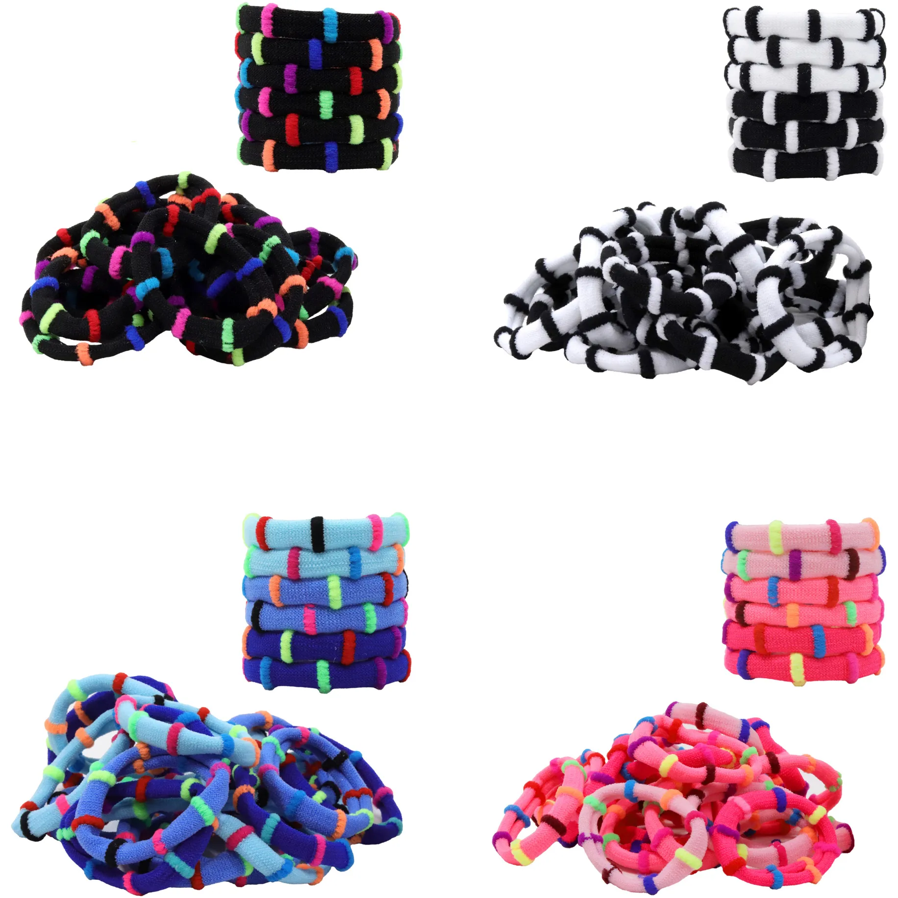 Black Rainbow Seamless Hair Elastics - 100 Pack