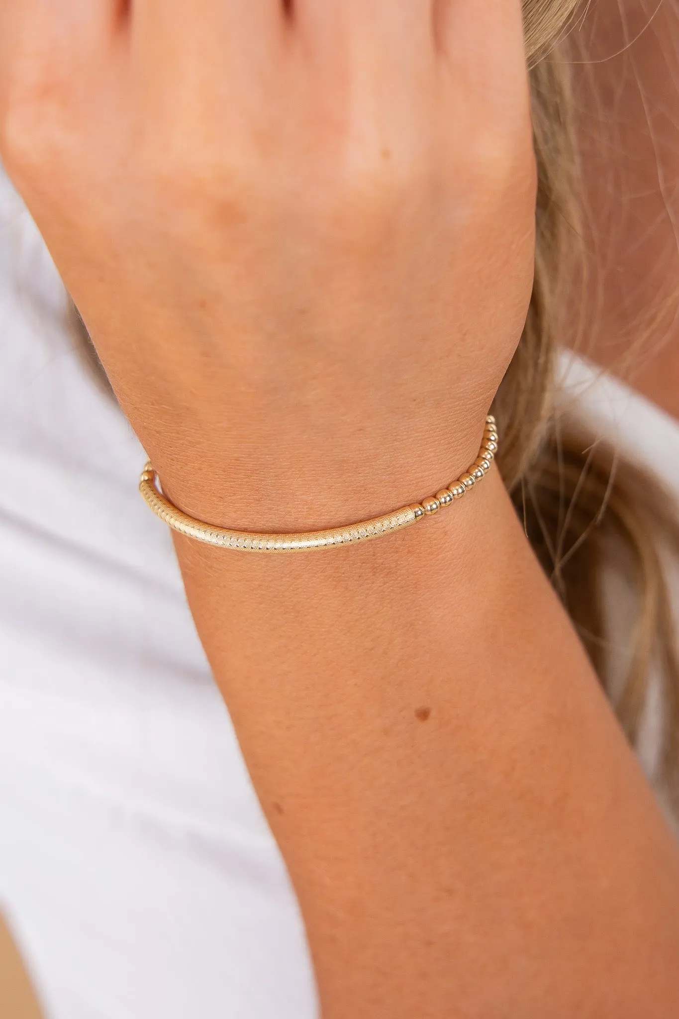 Bliss Bar Textured 3mm Bead Bracelet - Gold | E-Newton | RESTOCK