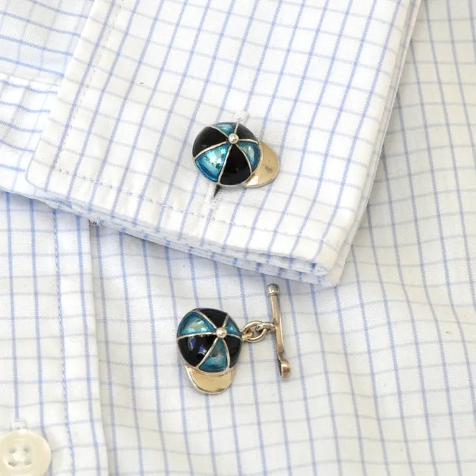 Blue Enamel Cap and Whip Cuff Links