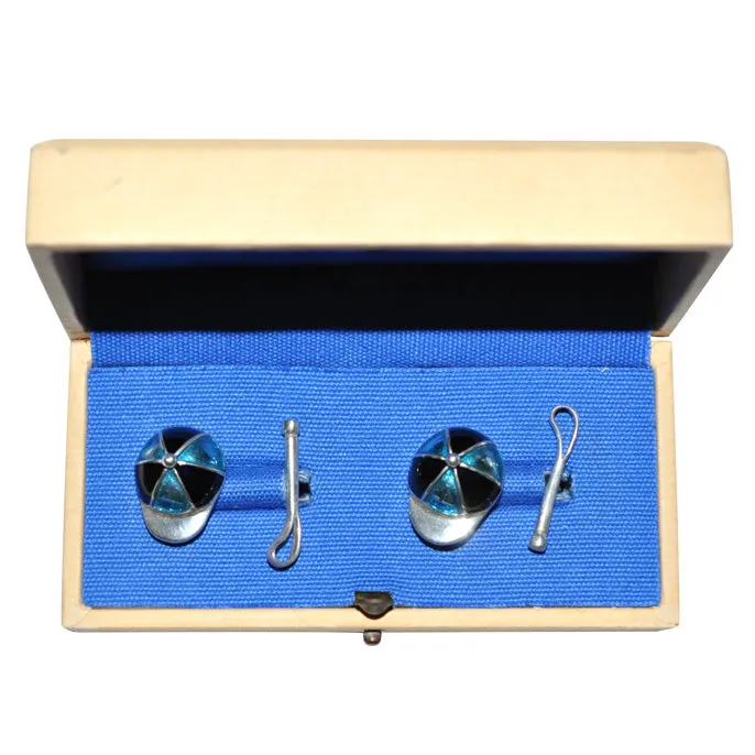 Blue Enamel Cap and Whip Cuff Links