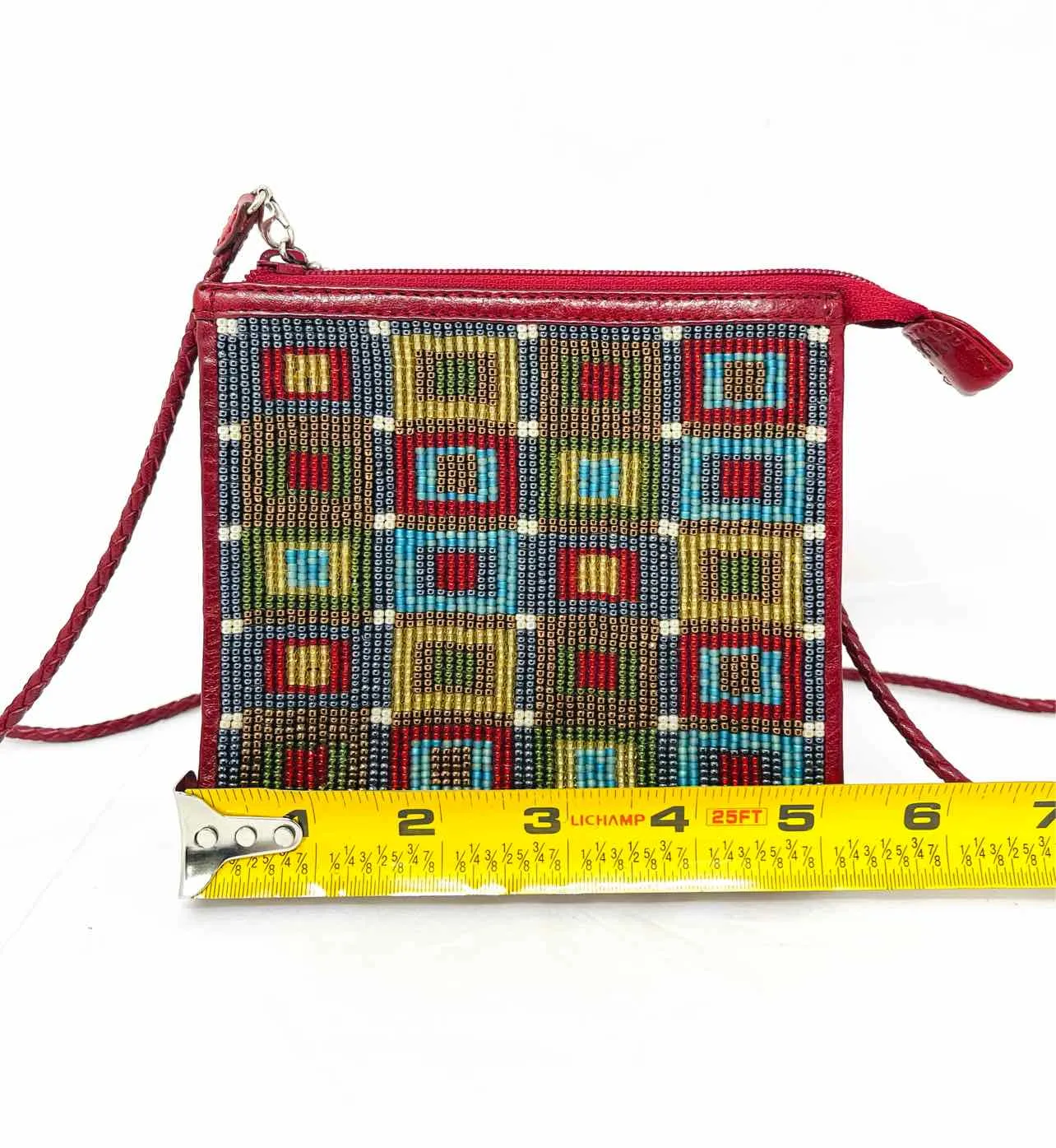 Brighton Red/Multi Squares Beaded AS IS Designer Purse